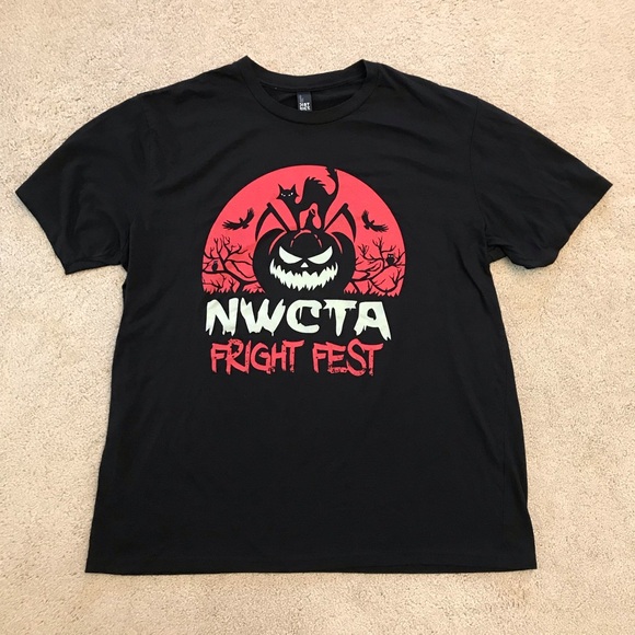 Glow In The Dark Fright Fest Graphic Tee Adult Size XL Black Spooky Pumpkin Cat - Picture 1 of 9